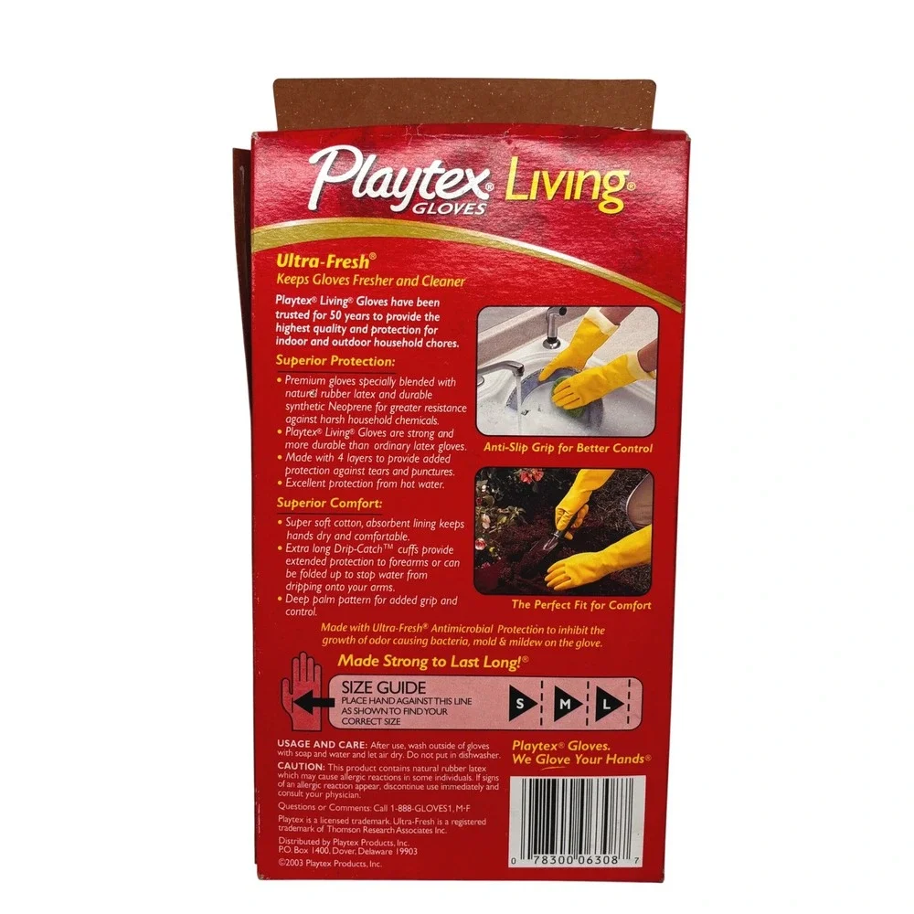 Vintage 2003 Playtex Living Gloves Yellow Rubber Size Large 50th Anniversary USA